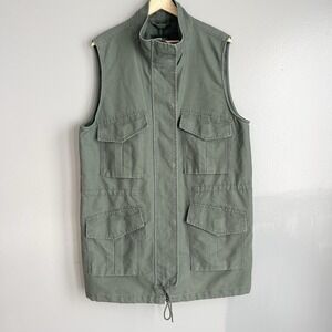 Abercrombie Fitch Utility Cargo Vest Full Zip Long Green Military Drawstring XL
